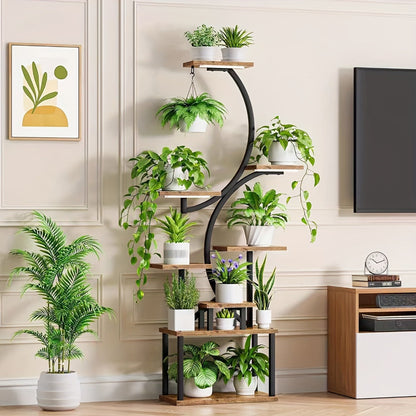 Indoor Plant Stand with Grow Lights – 8-Tier Metal and Wood Rack with Full-Spectrum Timer for Living Rooms, Bedrooms and Balconies