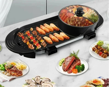 Multifunction Electric Hot Pot Grill – 2200W 2-in-1 Smokeless Barbecue Cooker with Fast Heating and Independent Dual Temperature Controls for Home Dining