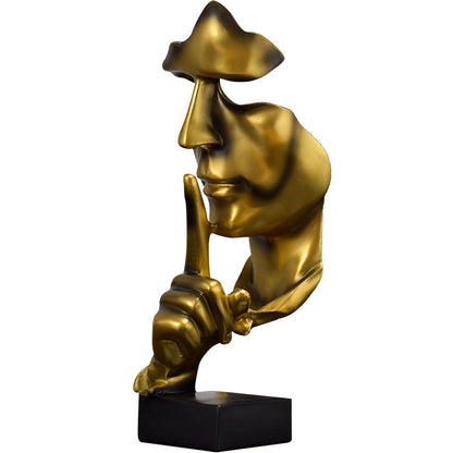 Abstract Resin Silence is Gold Statue - Thoughtful Art Sculpture for Living Room or Office Desktop, Perfect Gift for Creatives