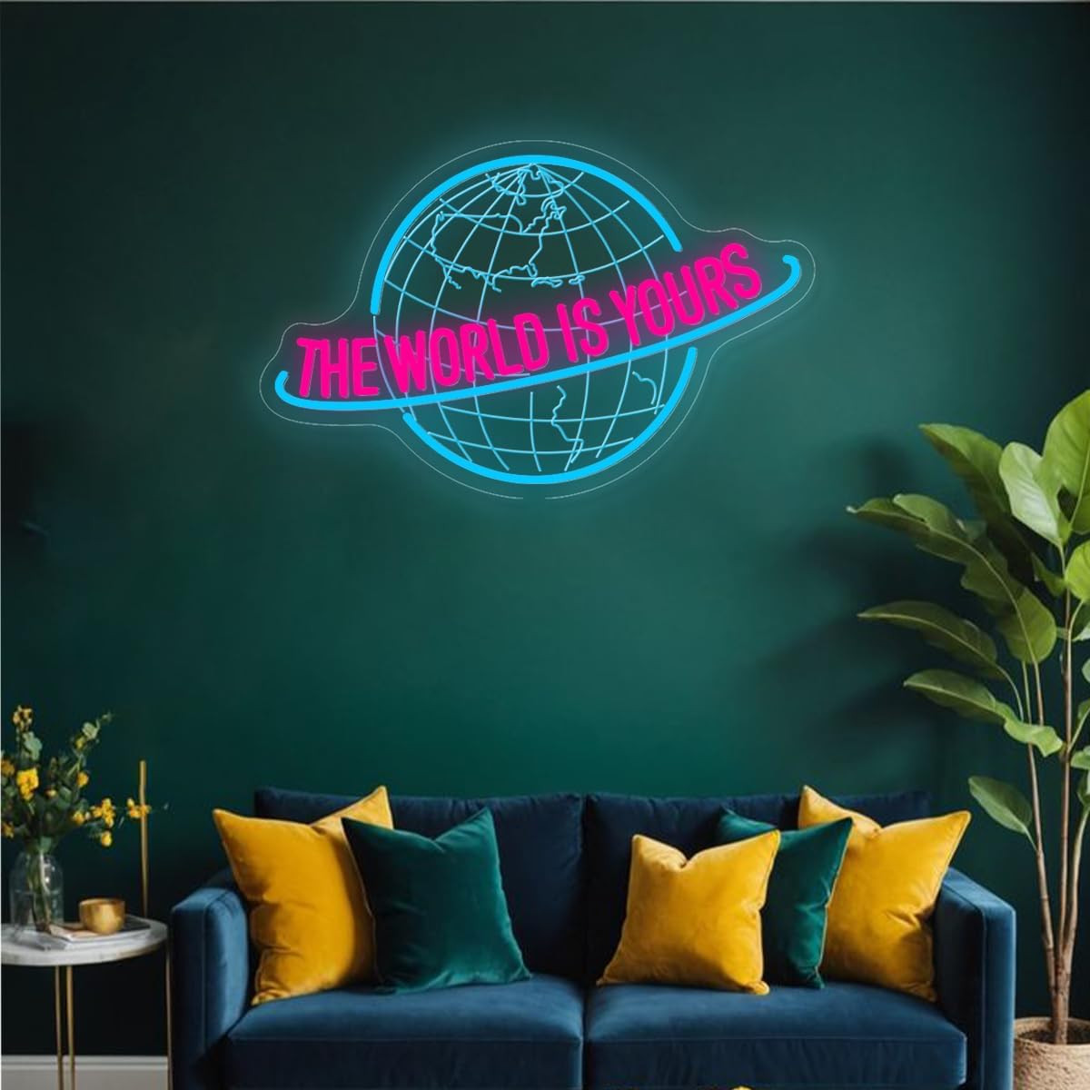 The World Is Yours Neon Sign – USB Planet LED Wall Light for Parties, Tiki Bars, Game Rooms and Bedroom Decor