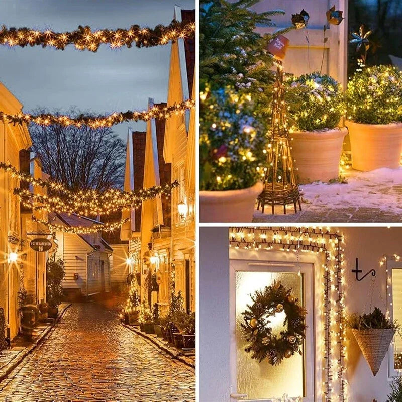 Solar Fairy 300LED Outdoor String Lights – 104ft Copper Wire Lighting with 8 Modes, Garden & Tree Decoration for Christmas, Parties & Weddings with NiMH Battery & Cable Management Reel