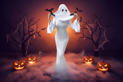 Anime Ghost Bride Costume – Cute White Fitted Dress with Mask for Women, Halloween Carnival Cosplay, Parties and Spooky Character Styling