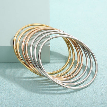 Stainless Steel Bangles for Women - 7pcs Multi-Color French Light Luxury Jewelry Set for Wedding, Gifts or Everyday Elegance