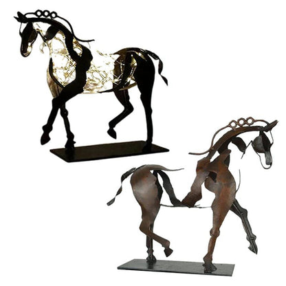 LED Metal Horse Statue – Rustic Decorative Horse Sculpture with Warm Lighting for Home Office Desk Display