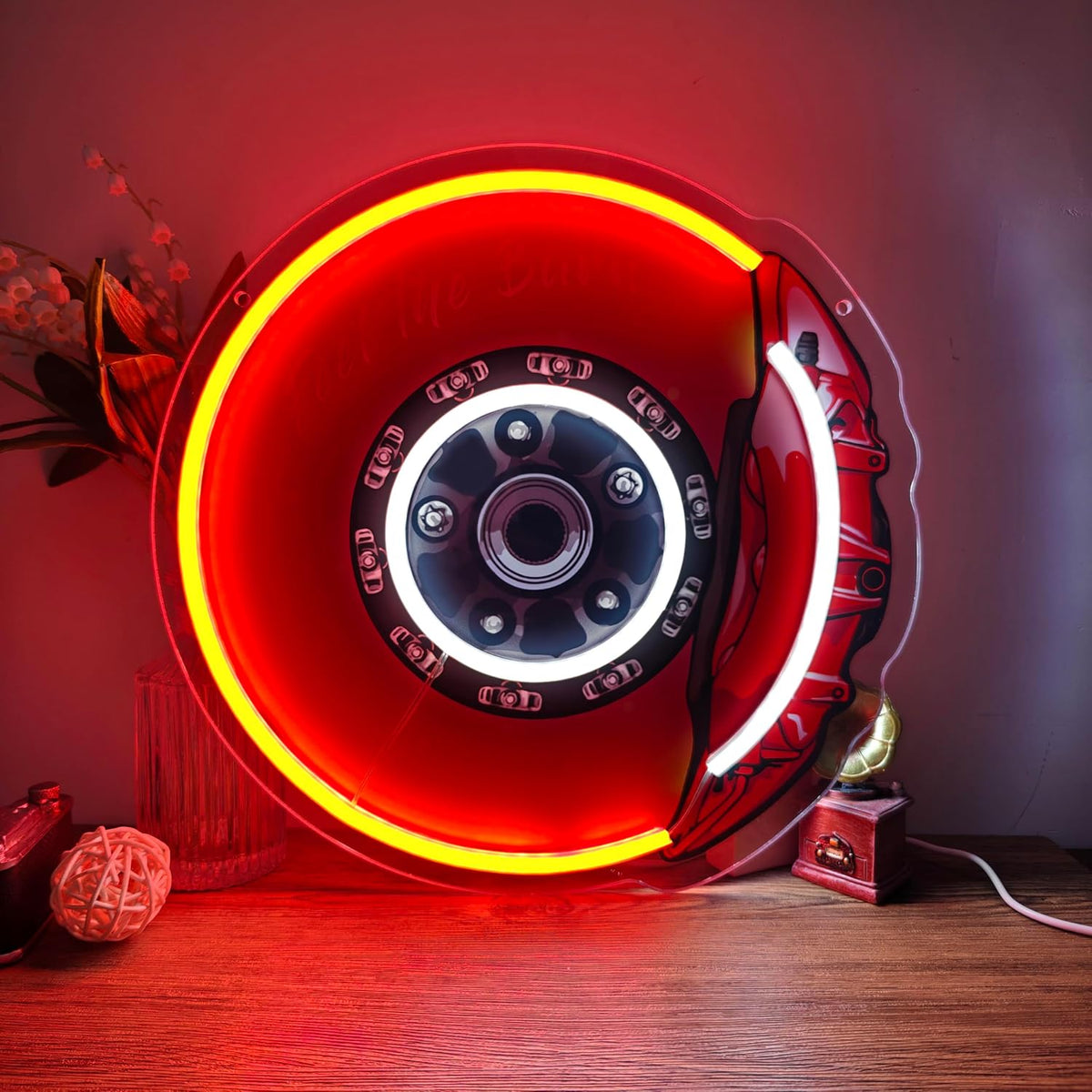 Brake Pads Neon Sign – USB LED Garage Wall Decor for Car Lovers, Racing Fans, Workshops, Bars and Man Cave Lighting