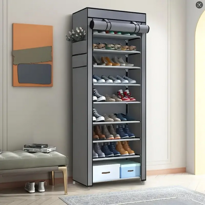 Waterproof Shoe Organizer – 7-Tier Metal Storage Rack with Zipper Cover, Space-Saving Shoe Cabinet for Bedroom & Entryway