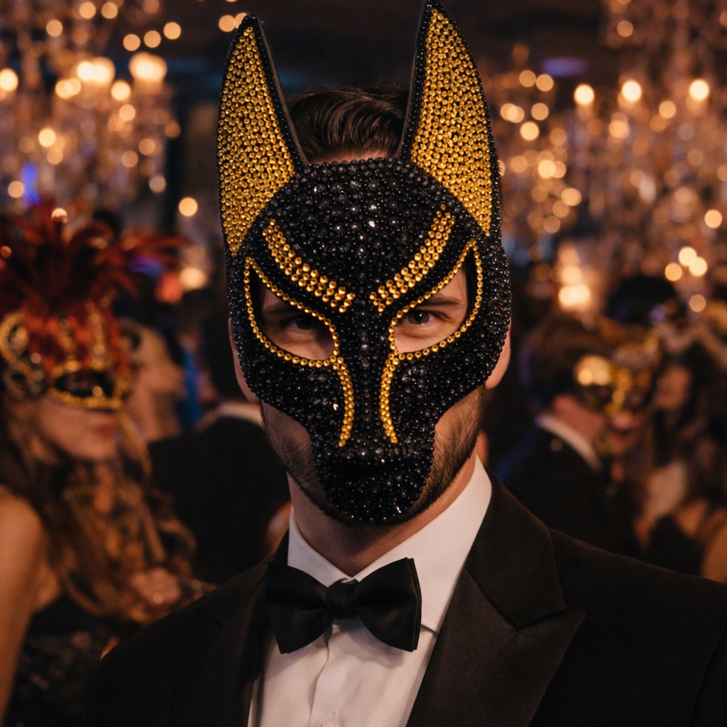 Luxury Rhinestone Wolf Mask – Sparkling Animal Half-Face Masquerade Accessory for Halloween, Costume Balls, Festivals and Dramatic Party Looks