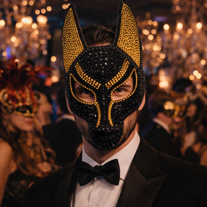 Luxury Rhinestone Wolf Mask – Sparkling Animal Half-Face Masquerade Accessory for Halloween, Costume Balls, Festivals and Dramatic Party Looks