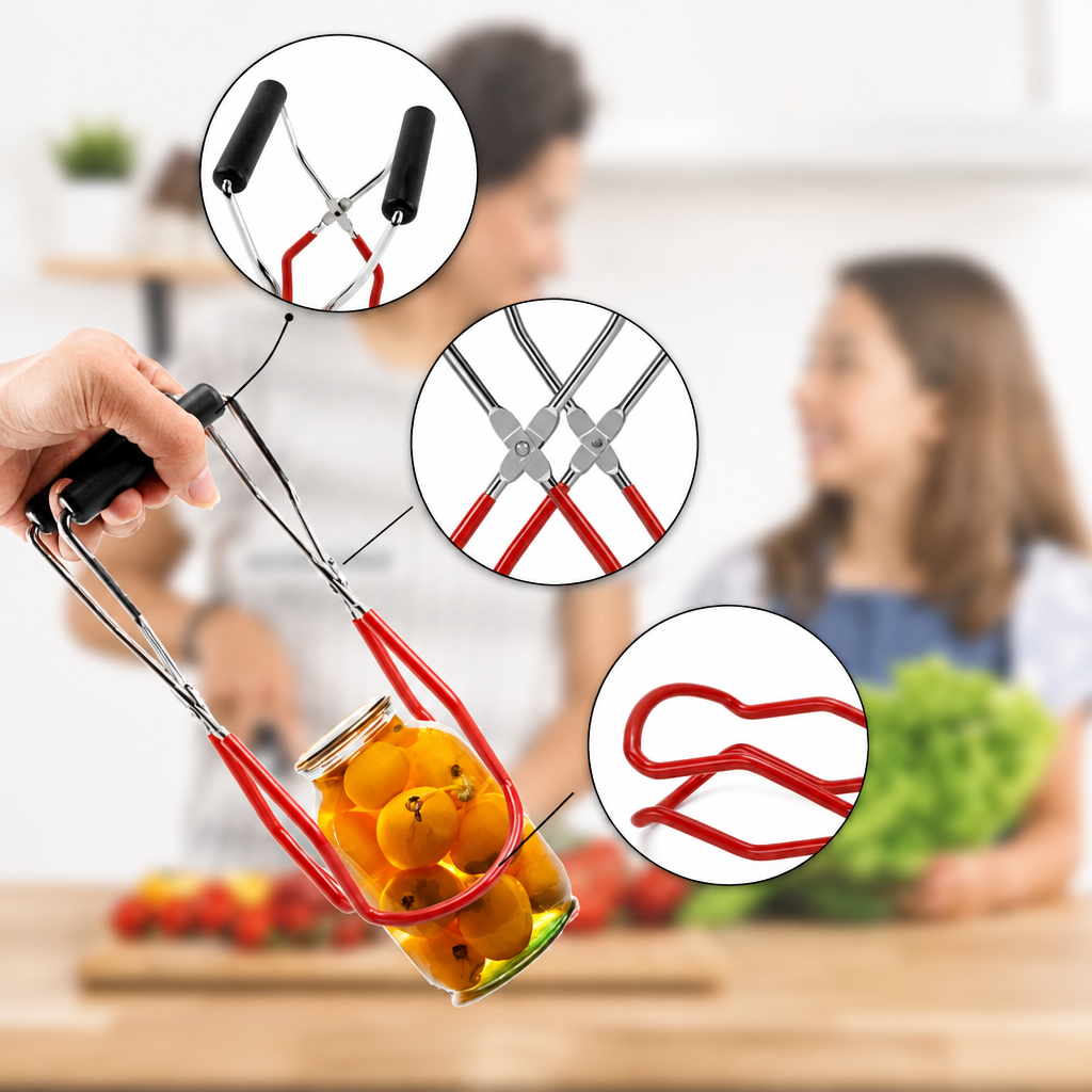 Stainless Steel Canning Jar Lifter – Grip Handle Tongs for Safely Handling Hot Mason Jars, Glass Containers and Home Preserving Projects
