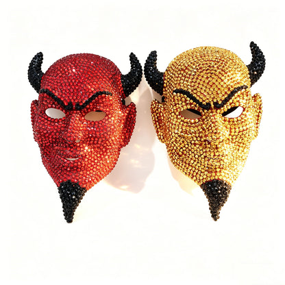 Crystal Horned Devil Mask – Rhinestone Full-Face Demon Costume Accessory for Halloween, Masquerade Balls, Festivals and Bold Gothic Party Looks