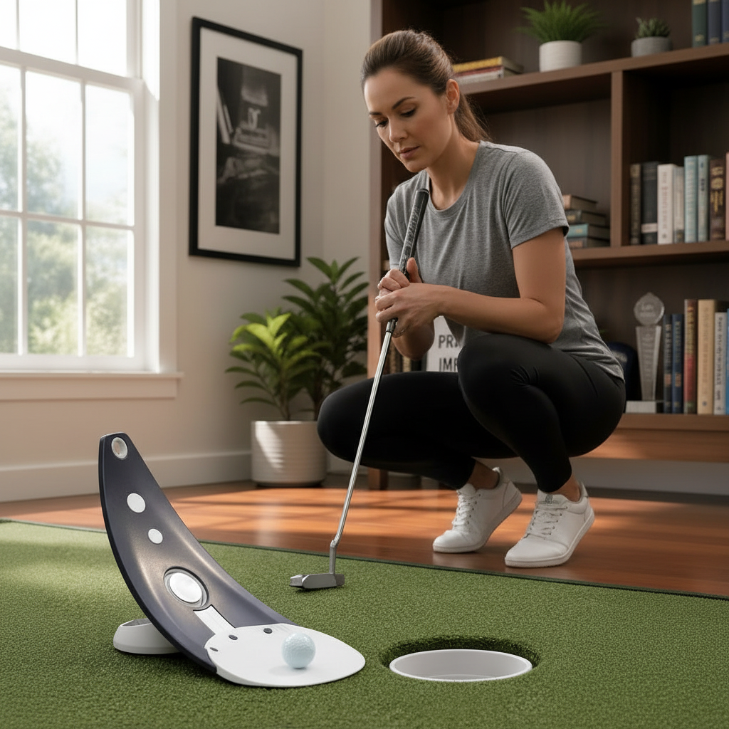 Portable Golf Putter Alignment Tool – Foldable Indoor and Outdoor Practice Holder with Triple Aim Points for Stable, Accurate Putting Training