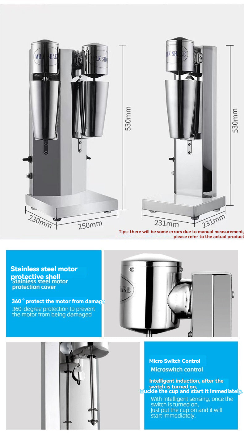 Double-Head Stainless Steel Milkshake Machine – Powerful Drink Mixer for Milk Foam, Smoothies, Bubble Tea and Café-Style Beverages at Home