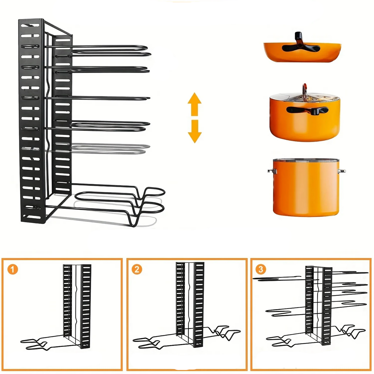 Space Saving Pot Rack Organizer - 8-Tier Metal Kitchen Storage Holder for Pots Pans Lids, Durable Home Organization Solution