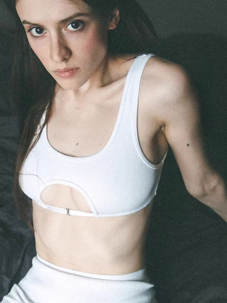 Y2K Hollow-Out Crop Tank – Sexy Super-Short Women’s Streetwear Top with Edgy Cutout Design for Summer Parties and Bold Fashion Looks