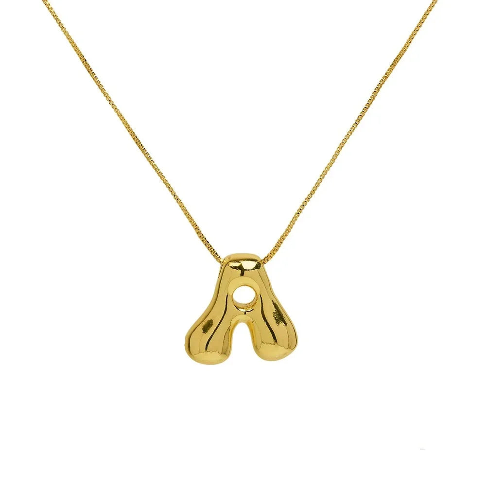 Gold Tone Initial Necklace – Stainless Steel Bubble Letter Pendant Jewelry for Women and Girls, Personalized Trendy Collar Gift