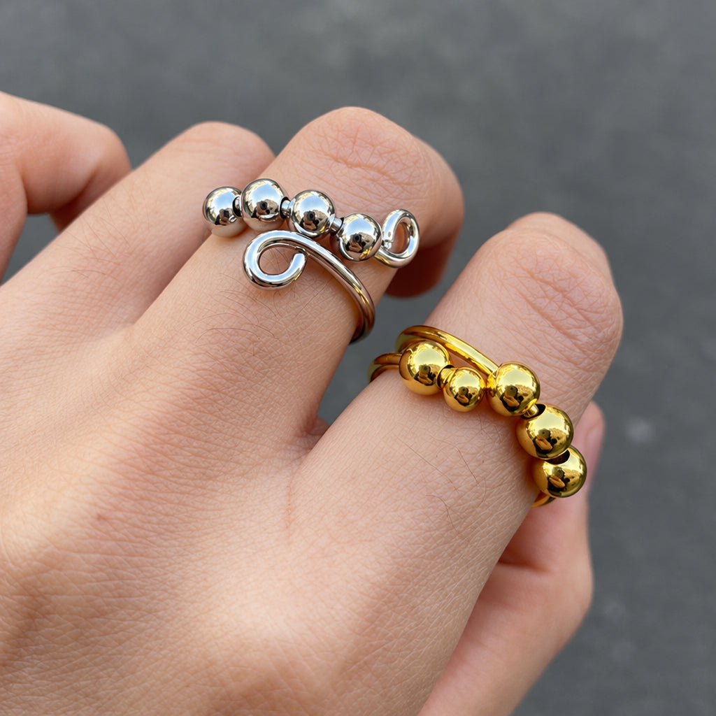 Micro-Motion Rotating Bead Ring – Round Bead Jewelry with Playful Spinning Detail for Stylish Everyday Wear, Stress Relief and Unique Gifting
