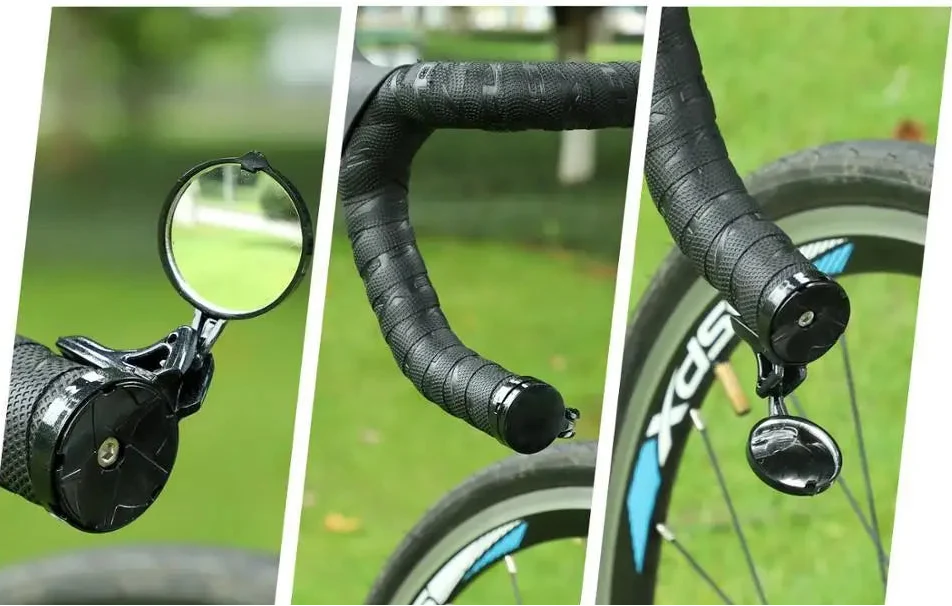 Wide Angle Bicycle Handlebar Mirror – 360 Degree Rotating Rear View Mirror for Road Bikes, Scooters and Safe Cycling
