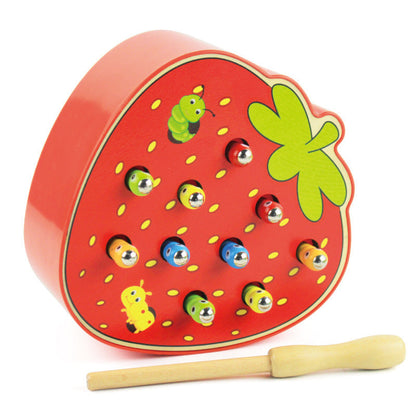 Wooden Fruit Catch Worm Game – Interactive Kids Toy for Fine Motor Skills, Hand-Eye Coordination, Pretend Play and Early Learning