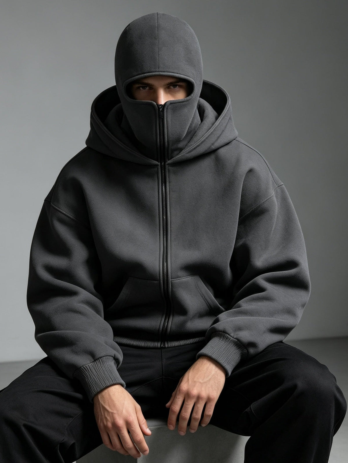 Unisex Windproof Double Hood Sweatshirt – Full Zip Loose Streetwear Coat for Autumn Winter, Casual Layering and Cold Weather Protection