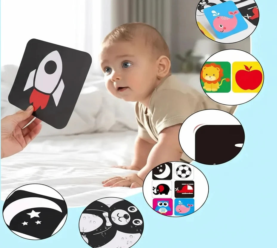 High Contrast Baby Book - Black and White Visual Stimulation Toy for Infant Sensory Development and Learning