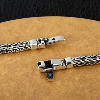 Sterling Silver Handmade Woven Bracelet – Retro Domineering Keel Design Jewelry for Men & Women, Pure S925 Silver Craftsmanship