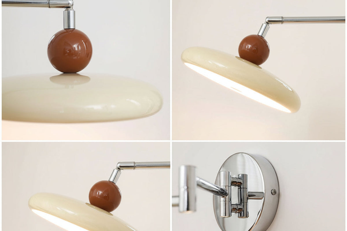 French Cream Swing Arm Wall Lamp – Adjustable LED Reading Sconce for Bedrooms, Studies, Bedside Areas and Modern Minimalist Home Decor