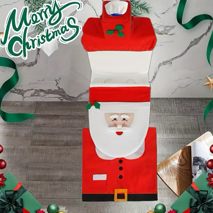 Cute Santa Toilet Seat Cover Set – Christmas Bathroom Flannel Mat & Lid Decor, Festive Holiday Accessories for Home & New Year Parties