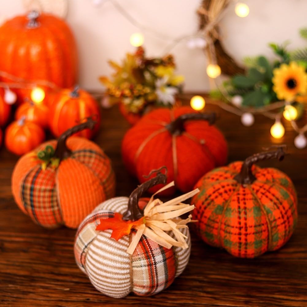 Mini Fabric Pumpkin Décor Set – Artificial Fall Pumpkins for Halloween Parties, Thanksgiving Tables, Autumn Centerpieces & Seasonal Home Decorations