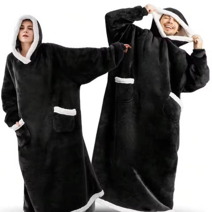 Giant Wearable Blanket Hoodie – 180cm Oversized Flannel Pajamas with Sleeves and Hood for Men and Women, Warm Winter Loungewear
