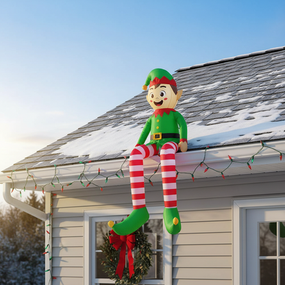 LED Christmas Inflatable Sitting Elf – 2.5M Lighted Outdoor Garden Decoration with Gift Pack, Yard Holiday Decor Model for Parties