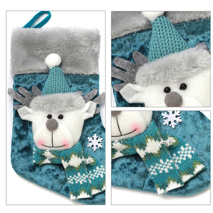 Blue Christmas Socks Party Set – Reindeer, Santa & Snowman Doll Gift Bags for Holiday Parties, Xmas Decorations, Festive Supplies & New Year Gifts