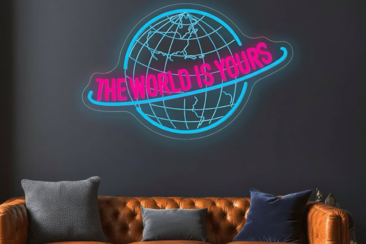 The World Is Yours Neon Sign – USB Planet LED Wall Light for Parties, Tiki Bars, Game Rooms and Bedroom Decor