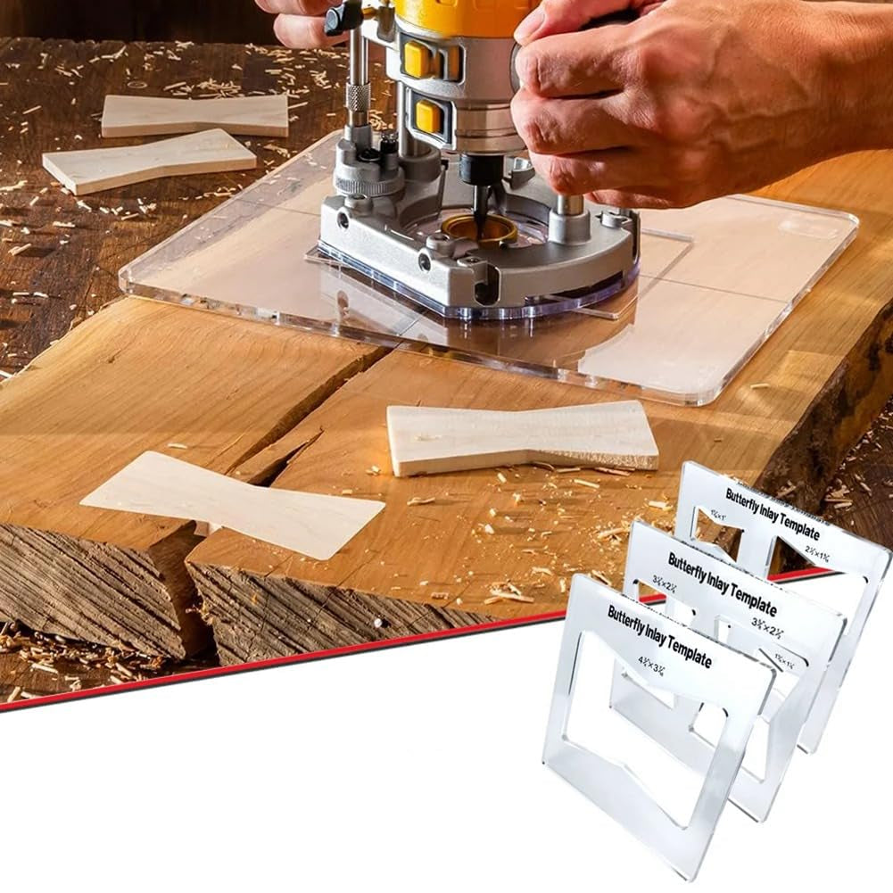 Butterfly Router Template Set – Professional Woodworking Inlay Guide with Transparent Marking Ruler for Precision Craft Projects