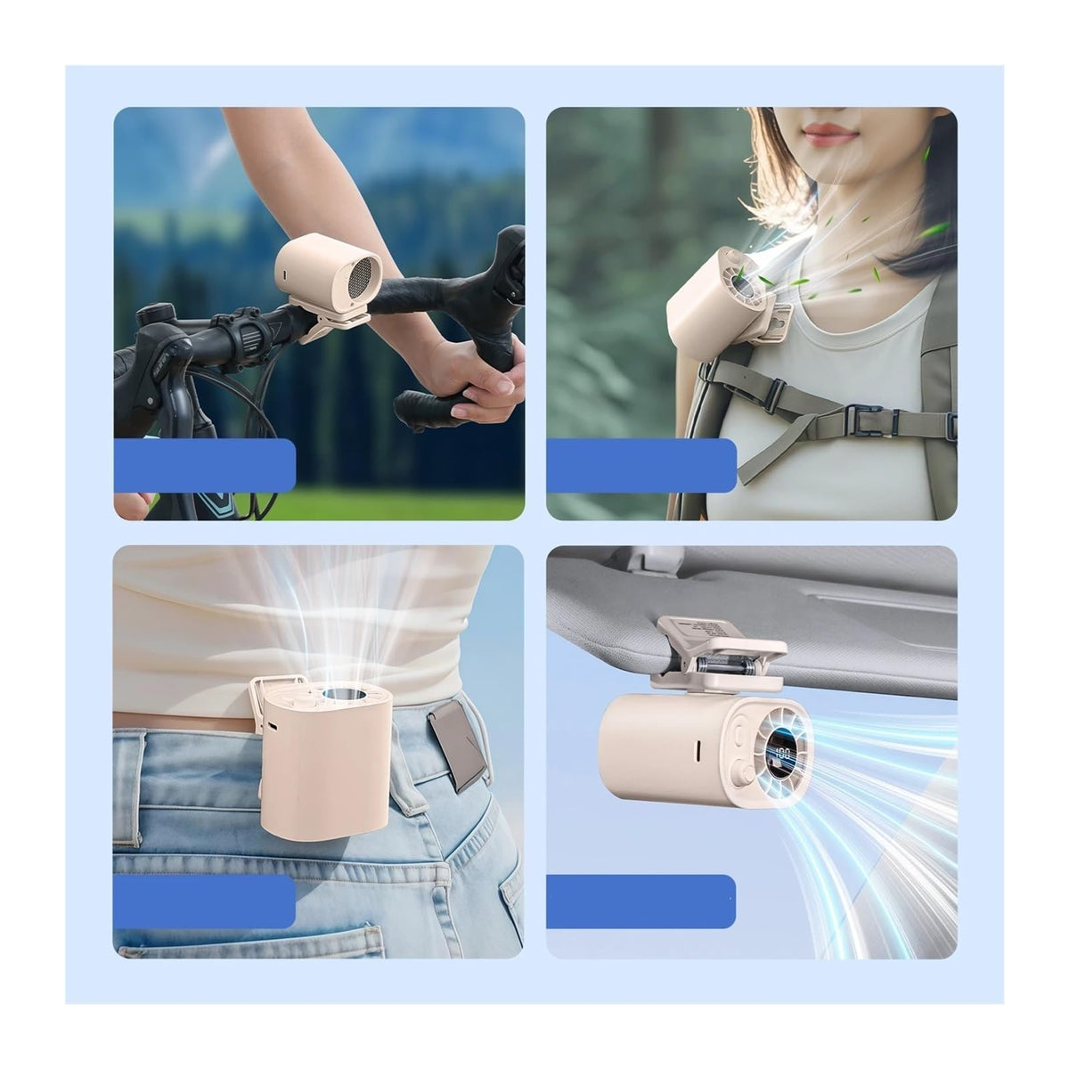 Portable Car Clip Fan – 360° Rotatable 12V USB Rechargeable Mini Fan with Ultra-Quiet 100-Speed Airflow