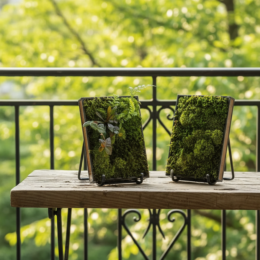 Mini Moss Fern Terrarium Frame – 12x17CM Glass Landscape Display with Stand for Succulents, Tabletop Decor and Nature-Inspired Home Styling