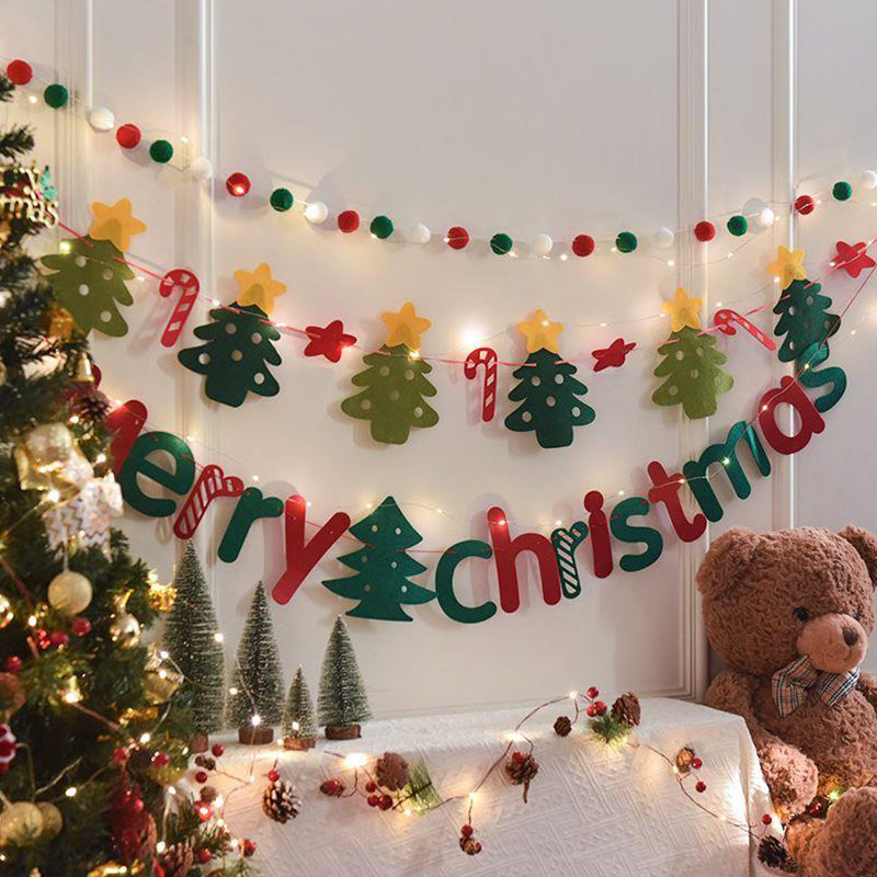 LED Christmas DIY Hanging Banner Lights – Handmade String Flag with Holiday Pendants for Home Backgrounds, Parties & Merry Xmas Décor