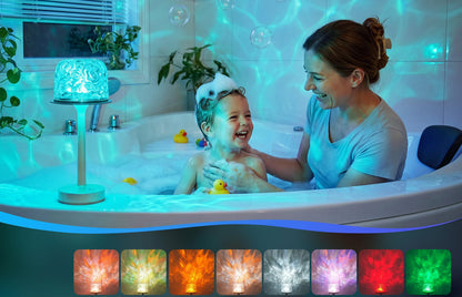 Rechargeable Waterproof Shower Light – Ocean Wave Bathroom Projector with 16 Colors for Relaxing Baths, Showers and Spa-Like Ambient Lighting