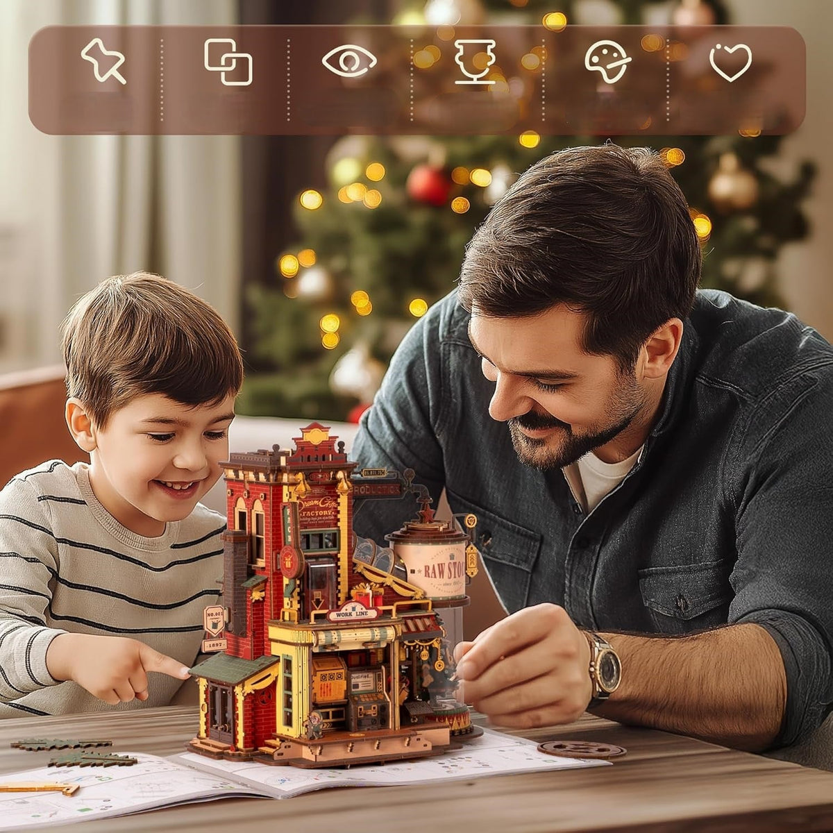 Christmas Dream Gift Factory Puzzle Music Box – 3D Wooden Puzzle Kit, Perfect Holiday Gift for Kids, Adults & Collectors