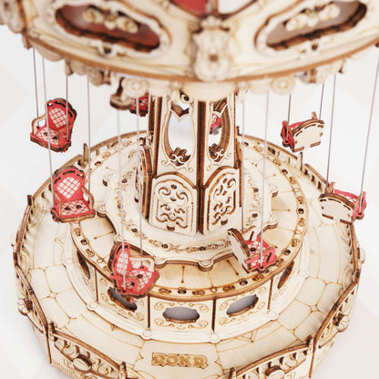 DIY Wooden Puzzle Music Box – Magical Amusement Park Christmas Gift Toy with Swing Model & Easy-Assemble Kids Craft Kit
