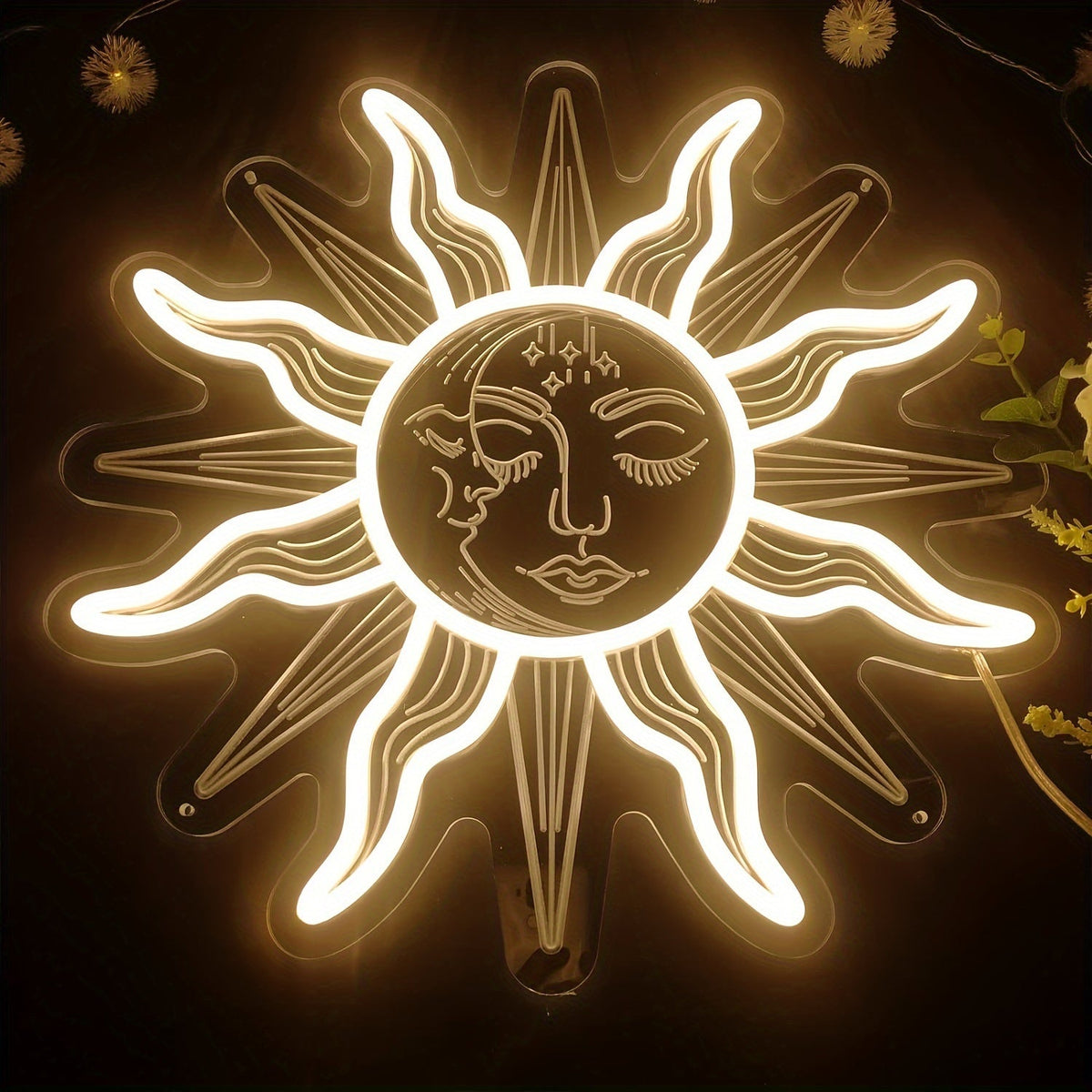 Bohemian Sun and Moon Neon Sign – Retro LED Wall Light with Burning Sunflower Design for Bedrooms, Living Rooms and Artistic Home Decor
