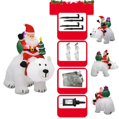 Inflatable Santa Riding Polar Bear – 2.1M Tall Christmas Outdoor Blow-Up Decoration with LED Lighting for Gardens, Yards, and Holiday Displays