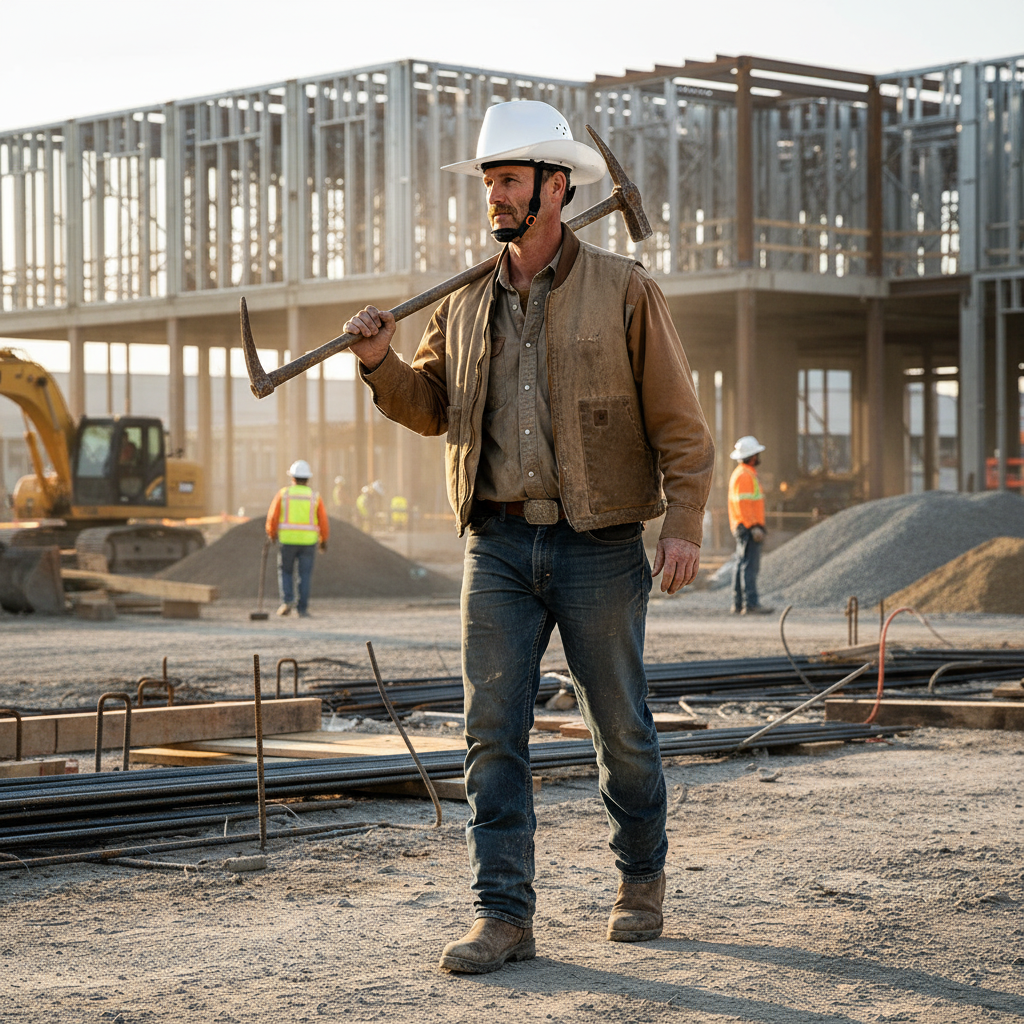 Cowboy Safety Hard Hat – HDPE Wide Full-Brim Construction Helmet with Built-In Sunglasses, Ventilation and Anti-Collision Work Protection