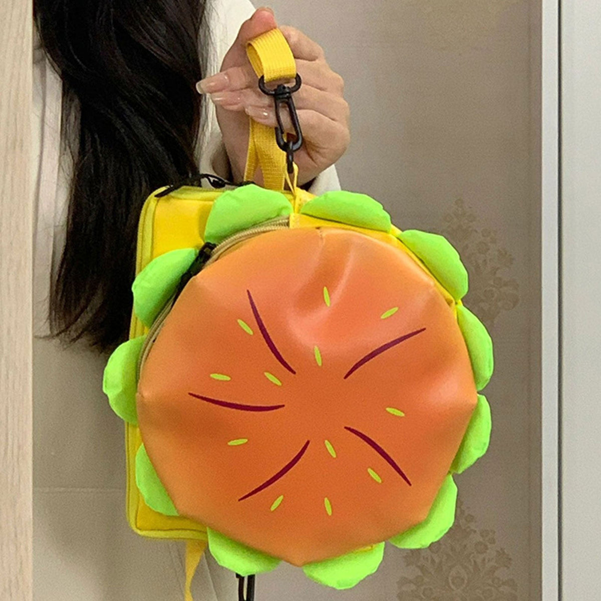 Cartoon Hamburger Backpack – Large-Capacity Cheeseburger Daypack with Shoulder Strap, Fashionable Travel Messenger Bag for School, Work & Outdoor Adventures