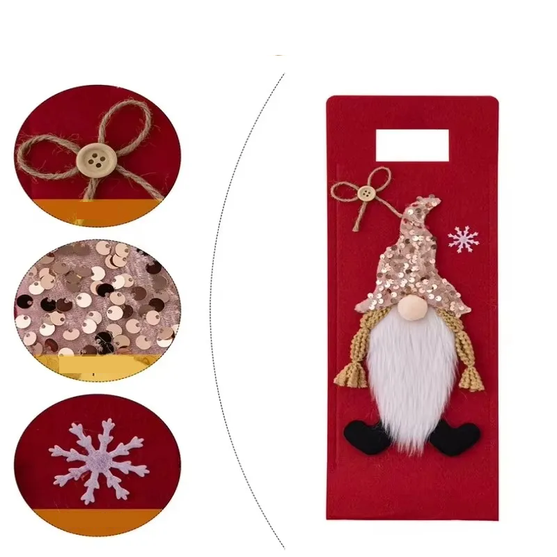 Christmas Gnome Wine Bottle Cover – Faceless Elf Bottle Bag Decoration for Home Holiday Parties, Christmas Table Décor Gift Accessory