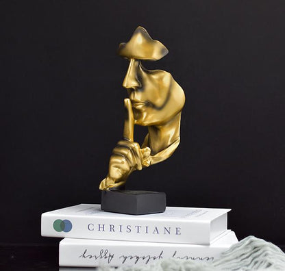 Abstract Resin Silence is Gold Statue - Thoughtful Art Sculpture for Living Room or Office Desktop, Perfect Gift for Creatives