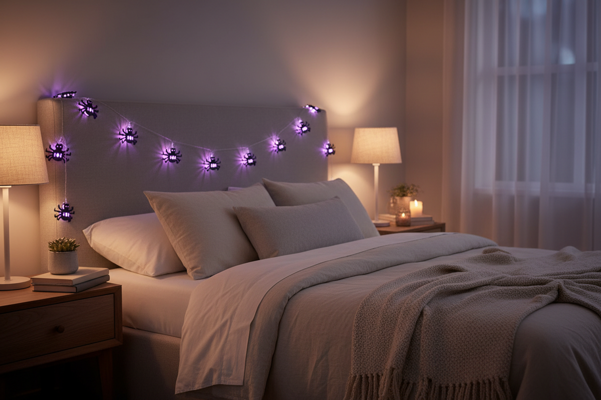LED Halloween Spider String Lights – Battery-Operated Spooky Hanging Lamps for Gardens, Bedrooms, Parties and Haunted Home Atmosphere Decor