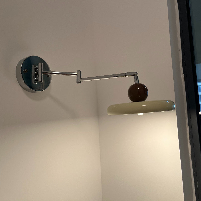 French Cream Swing Arm Wall Lamp – Adjustable LED Reading Sconce for Bedrooms, Studies, Bedside Areas and Modern Minimalist Home Decor