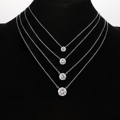 Round Moissanite Pendant Necklace – S925 Sterling Silver 4-Prong Solitaire Diamond-Look Chain for Women, Wedding Jewelry and Elegant GRA-Certified Gifts