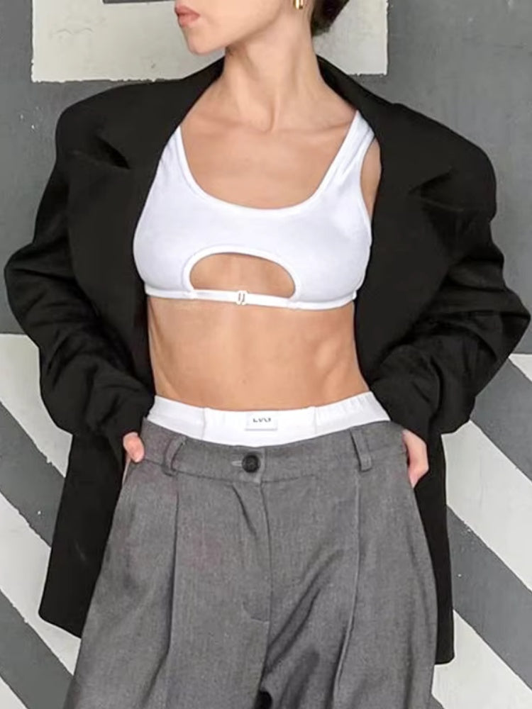 Y2K Hollow-Out Crop Tank – Sexy Super-Short Women’s Streetwear Top with Edgy Cutout Design for Summer Parties and Bold Fashion Looks