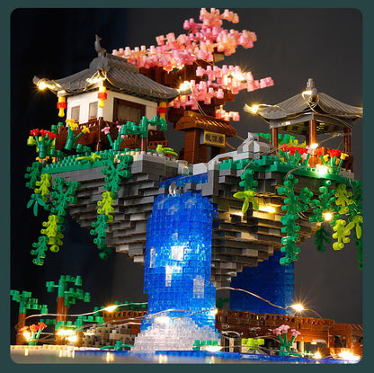 Peach Blossom Garden Building Blocks – 3320 pcs DIY Mini Diamond Brick Tree House Toy with LED Lights for Kids